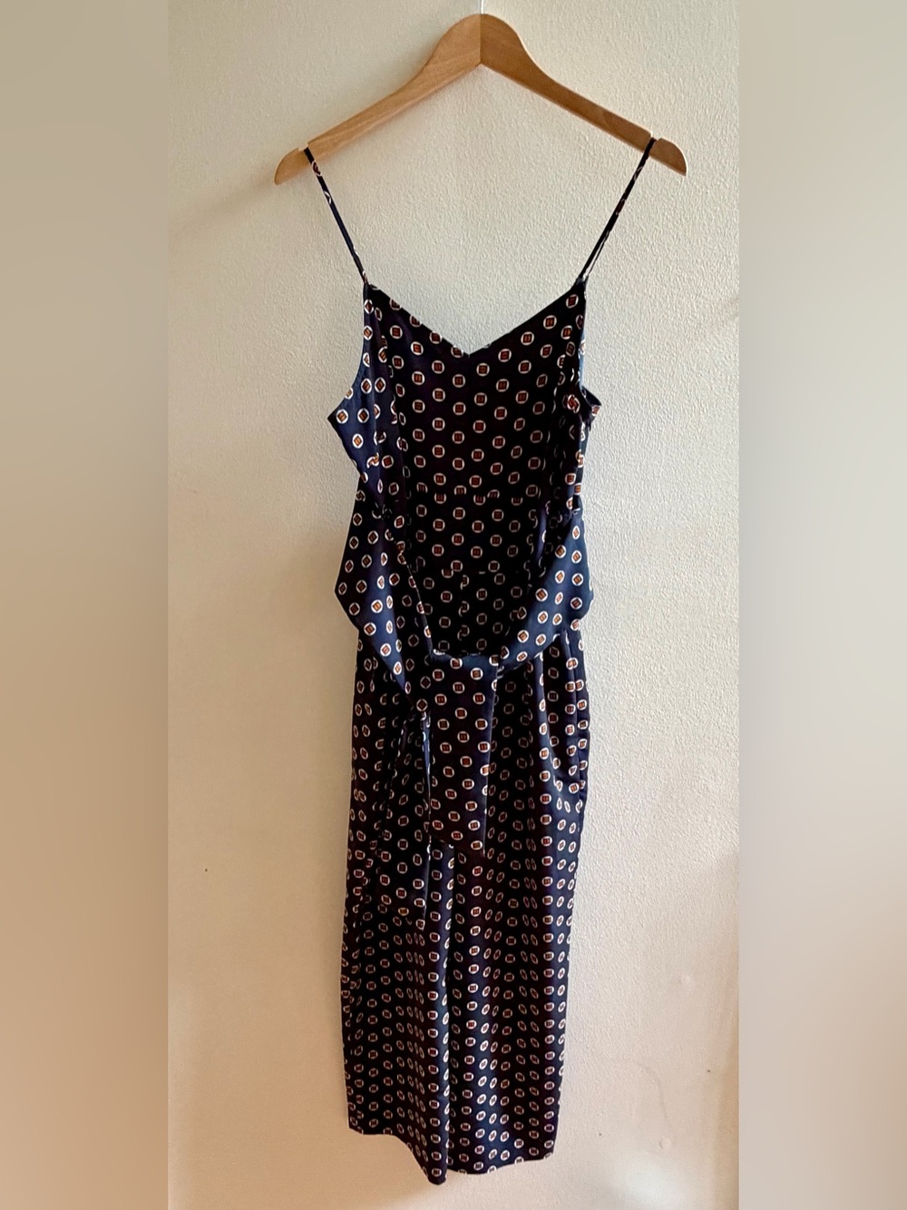 The Limited Navy Strapless Polka Geometric Print Jumpsuit